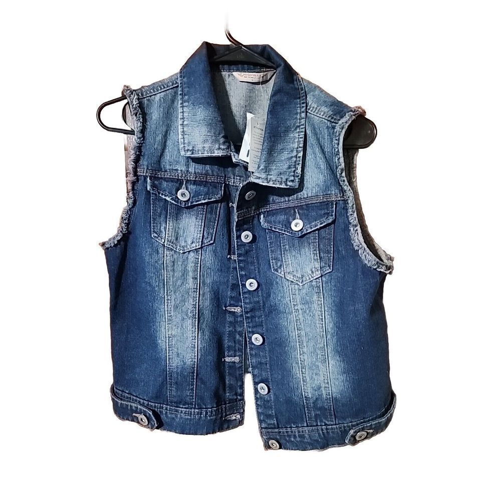 Highway Jeans Vest Large Jrs Blue Distressed Denim Jean Vest New with Tags